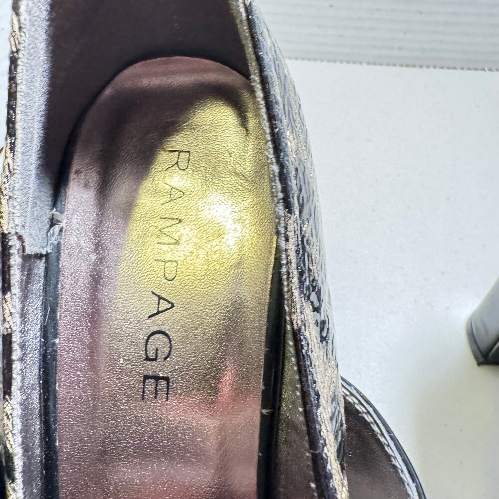 Rampage High Heels Open Toed Black With Silver Leopard Print Sz